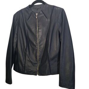 David Meister Women's Lambskin Leather Navy Jacket Sz L